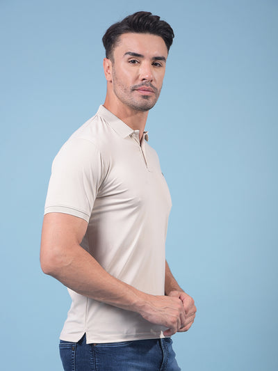 Beige Polo Neck T-Shirt-Men T-Shirts-Crimsoune Club