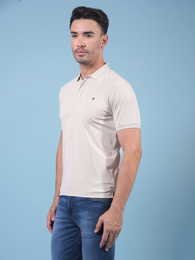 Beige Polo Neck T-Shirt-Men T-Shirts-Crimsoune Club