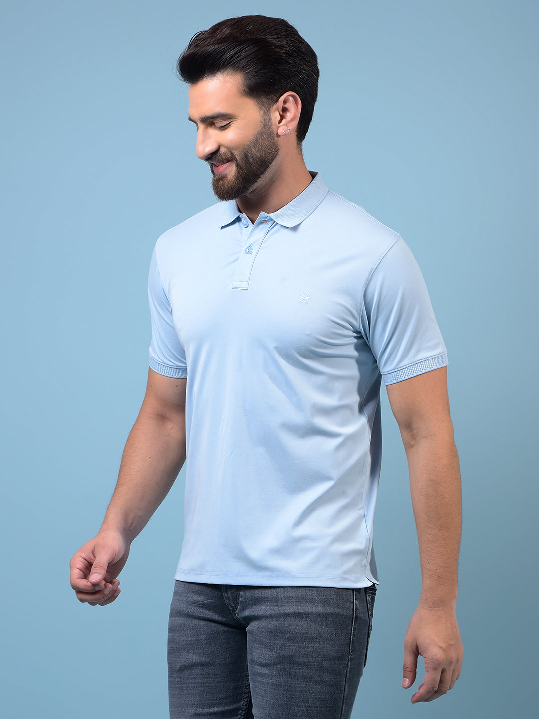 Men's Blue Polo Neck T-Shirt-Men T-Shirts-Crimsoune Club