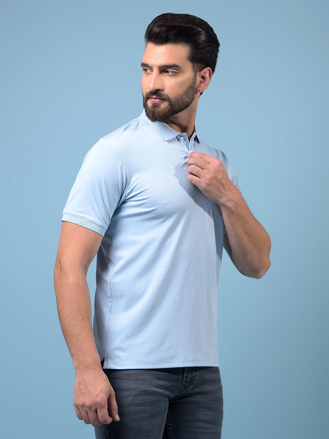 Men's Blue Polo Neck T-Shirt-Men T-Shirts-Crimsoune Club