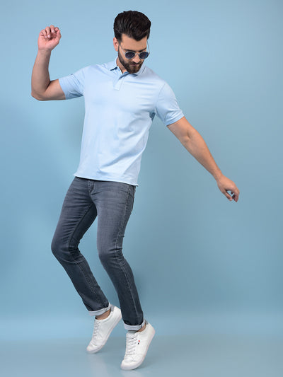 Men's Blue Polo Neck T-Shirt-Men T-Shirts-Crimsoune Club