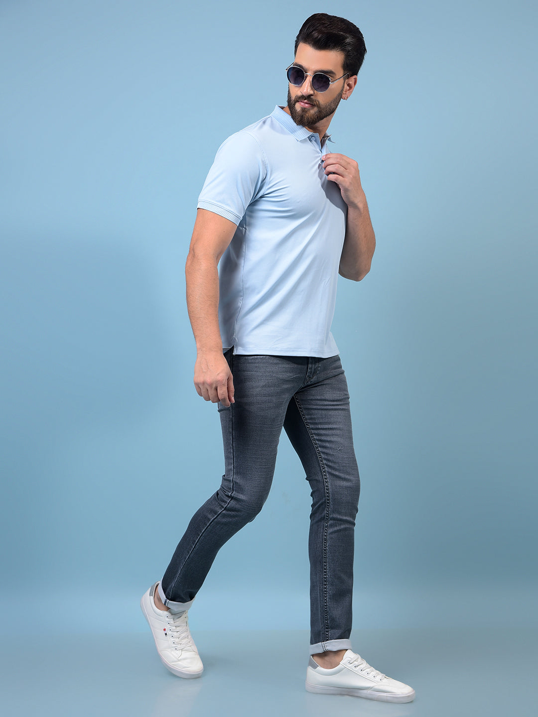 Men's Blue Polo Neck T-Shirt-Men T-Shirts-Crimsoune Club