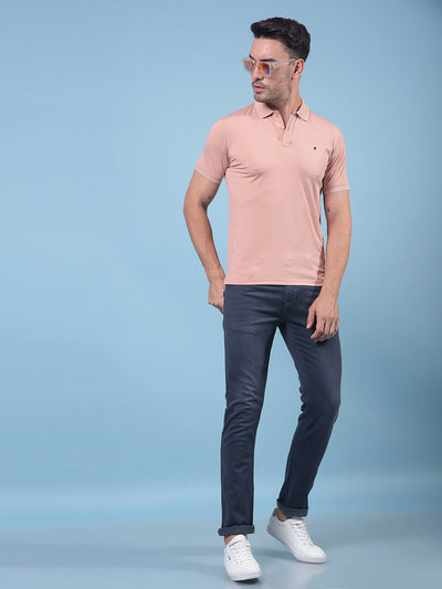 Peach Polo Neck T-Shirt-Men T-Shirts-Crimsoune Club