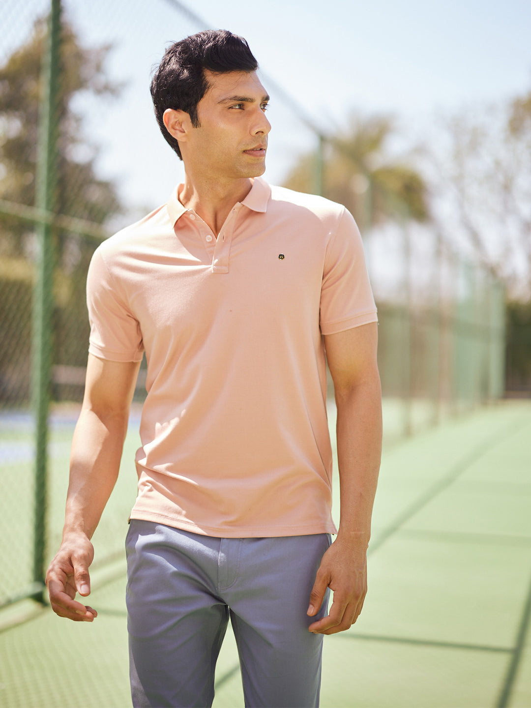 Peach Polo Neck T-Shirt-Men T-Shirts-Crimsoune Club