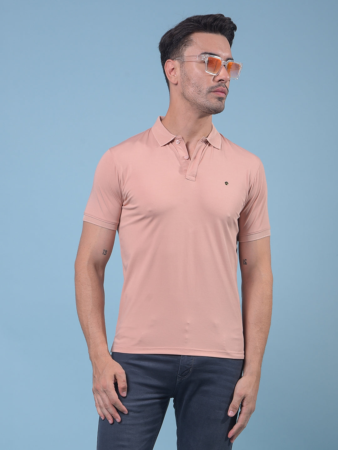 Peach Polo Neck T-Shirt-Men T-Shirts-Crimsoune Club