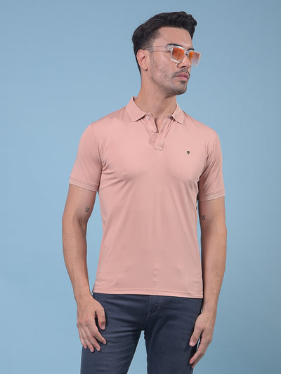 Peach Polo Neck T-Shirt-Men T-Shirts-Crimsoune Club