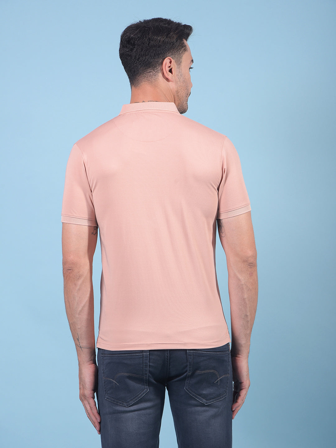 Peach Polo Neck T-Shirt-Men T-Shirts-Crimsoune Club