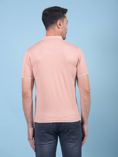 Peach Polo Neck T-Shirt-Men T-Shirts-Crimsoune Club