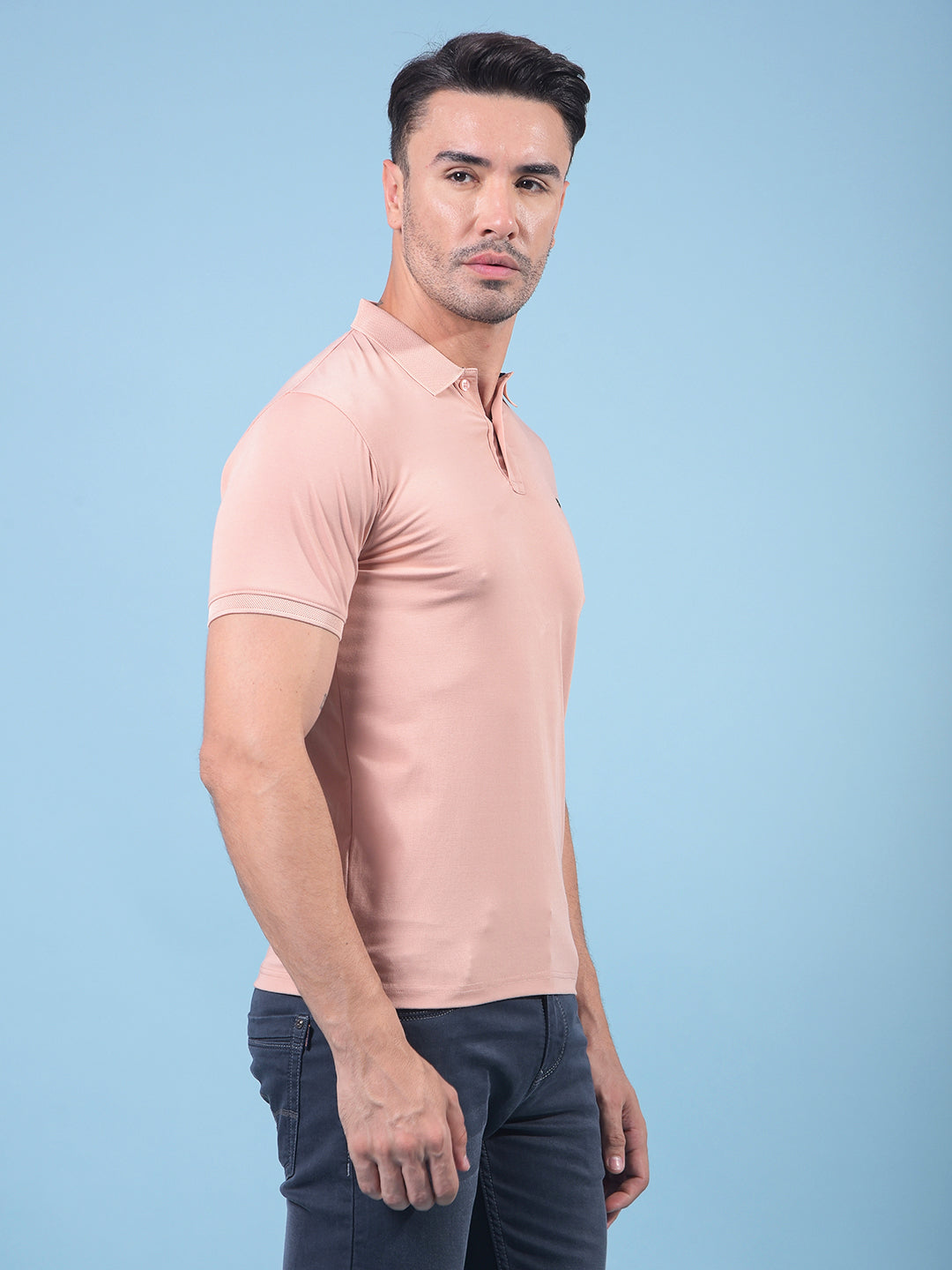 Peach Polo Neck T-Shirt-Men T-Shirts-Crimsoune Club