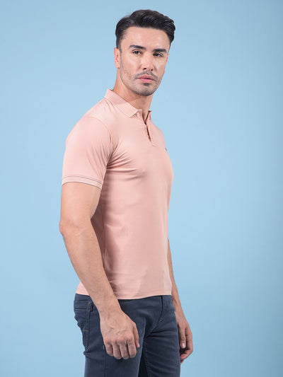 Peach Polo Neck T-Shirt-Men T-Shirts-Crimsoune Club
