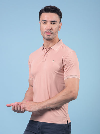 Peach Polo Neck T-Shirt-Men T-Shirts-Crimsoune Club