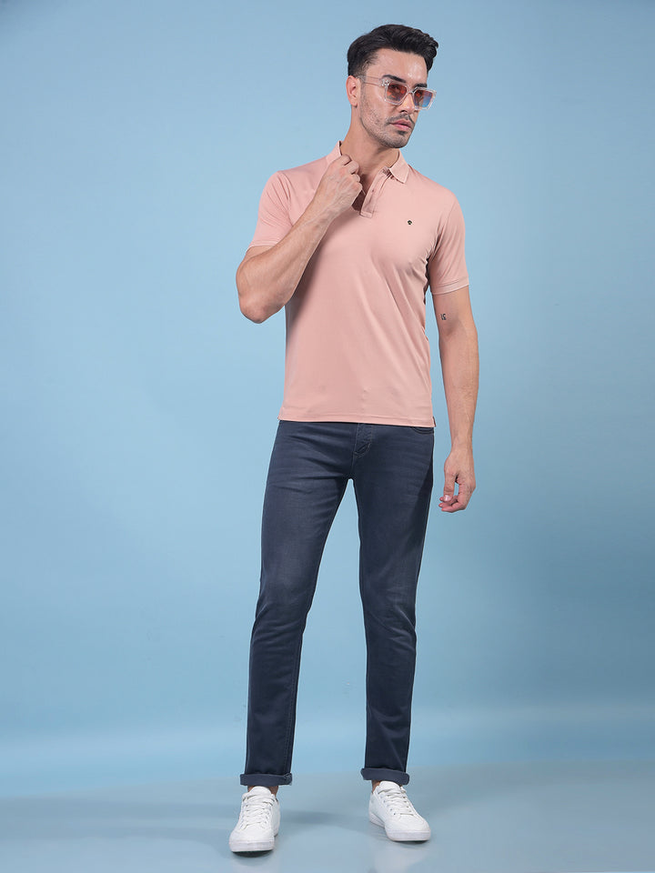 Peach Polo Neck T-Shirt-Men T-Shirts-Crimsoune Club