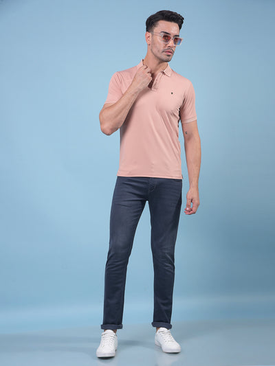 Peach Polo Neck T-Shirt-Men T-Shirts-Crimsoune Club