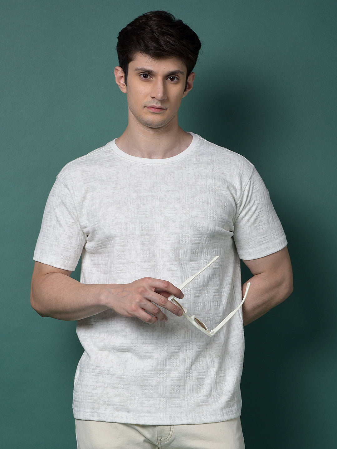 Grey Jacquard T-Shirt-Men T-Shirts-Crimsoune Club