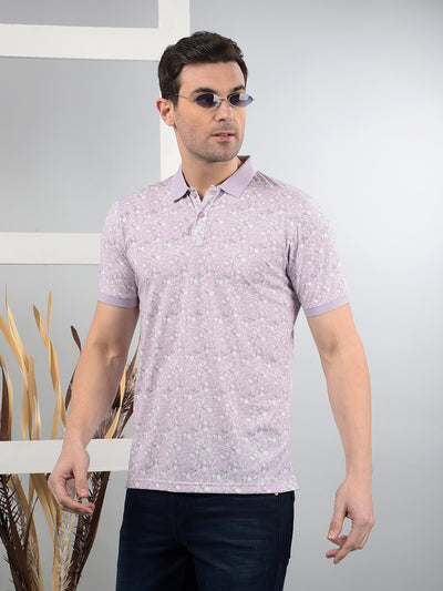 Purple Floral Print Polo Neck T-Shirt-Men T-Shirts-Crimsoune Club