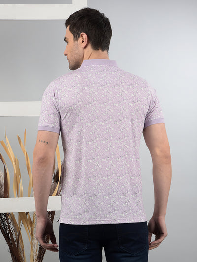 Purple Floral Print Polo Neck T-Shirt-Men T-Shirts-Crimsoune Club