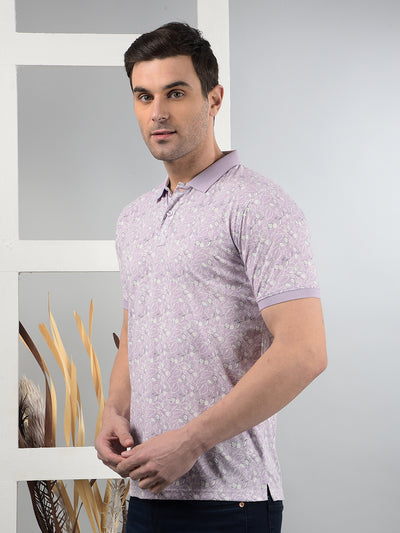 Purple Floral Print Polo Neck T-Shirt-Men T-Shirts-Crimsoune Club