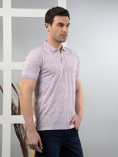 Purple Floral Print Polo Neck T-Shirt-Men T-Shirts-Crimsoune Club
