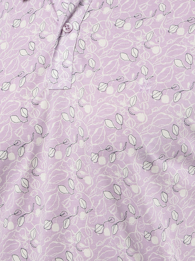 Purple Floral Print Polo Neck T-Shirt-Men T-Shirts-Crimsoune Club