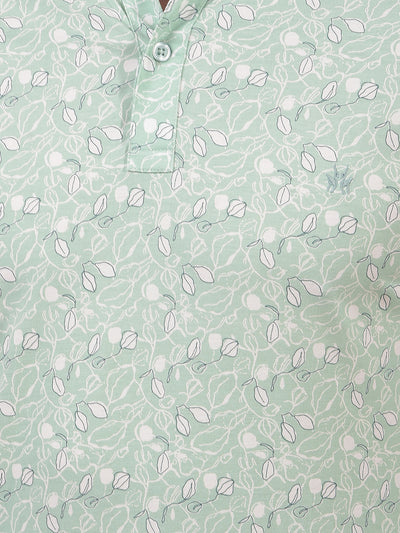 Green Floral Print Polo Neck T-Shirt-Men T-Shirts-Crimsoune Club