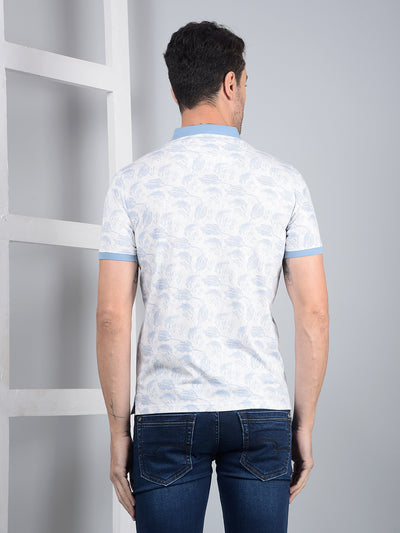Blue Floral Print Polo Neck T-Shirt-Men T-Shirts-Crimsoune Club