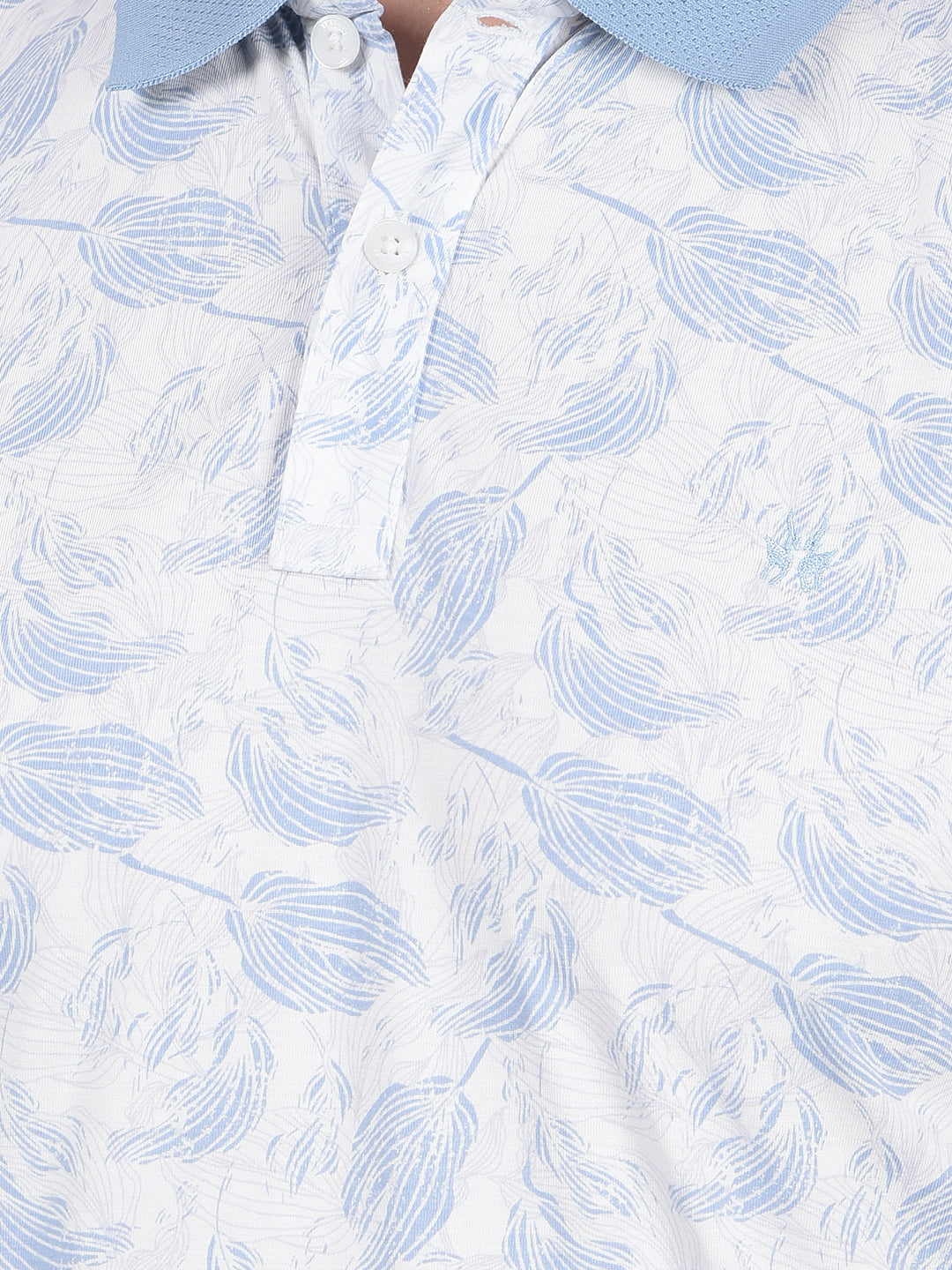 Blue Floral Print Polo Neck T-Shirt-Men T-Shirts-Crimsoune Club