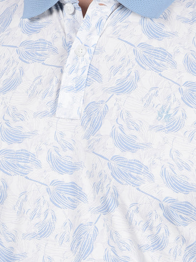 Blue Floral Print Polo Neck T-Shirt-Men T-Shirts-Crimsoune Club