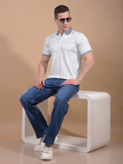 Blue Printed Polo Neck T-Shirt-Men T-Shirts-Crimsoune Club