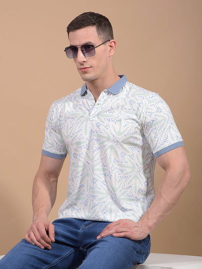 Blue Printed Polo Neck T-Shirt-Men T-Shirts-Crimsoune Club