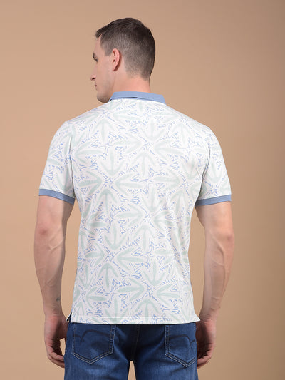 Blue Printed Polo Neck T-Shirt-Men T-Shirts-Crimsoune Club