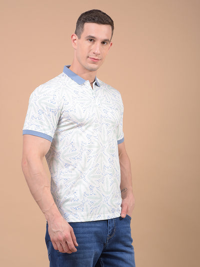Blue Printed Polo Neck T-Shirt-Men T-Shirts-Crimsoune Club