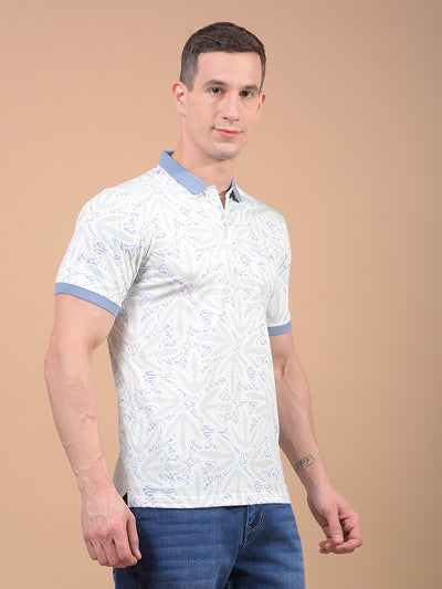 Blue Printed Polo Neck T-Shirt-Men T-Shirts-Crimsoune Club