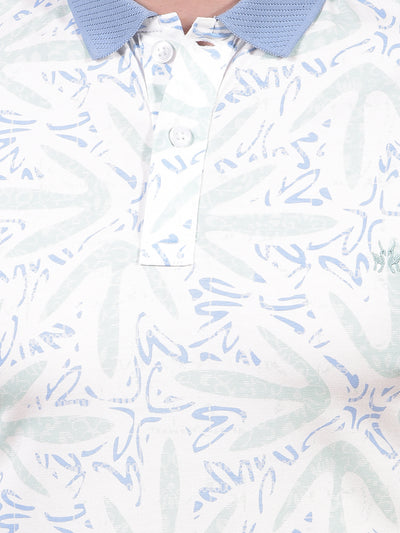 Blue Printed Polo Neck T-Shirt-Men T-Shirts-Crimsoune Club