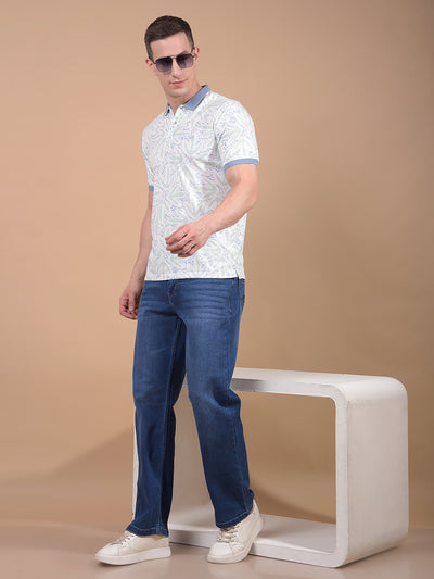 Blue Printed Polo Neck T-Shirt-Men T-Shirts-Crimsoune Club