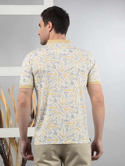 Beige Printed Polo Neck T-Shirt-Men T-Shirts-Crimsoune Club