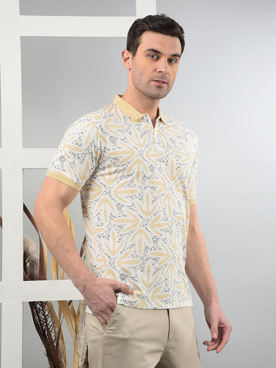 Beige Printed Polo Neck T-Shirt-Men T-Shirts-Crimsoune Club