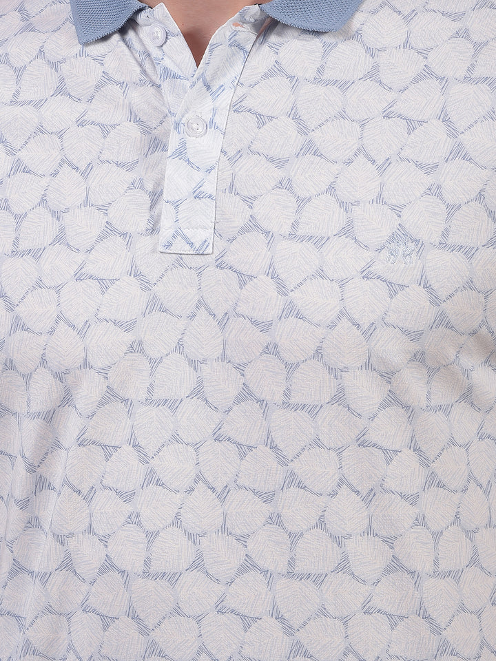 Blue Printed Polo Neck T-Shirt-Men T-Shirts-Crimsoune Club