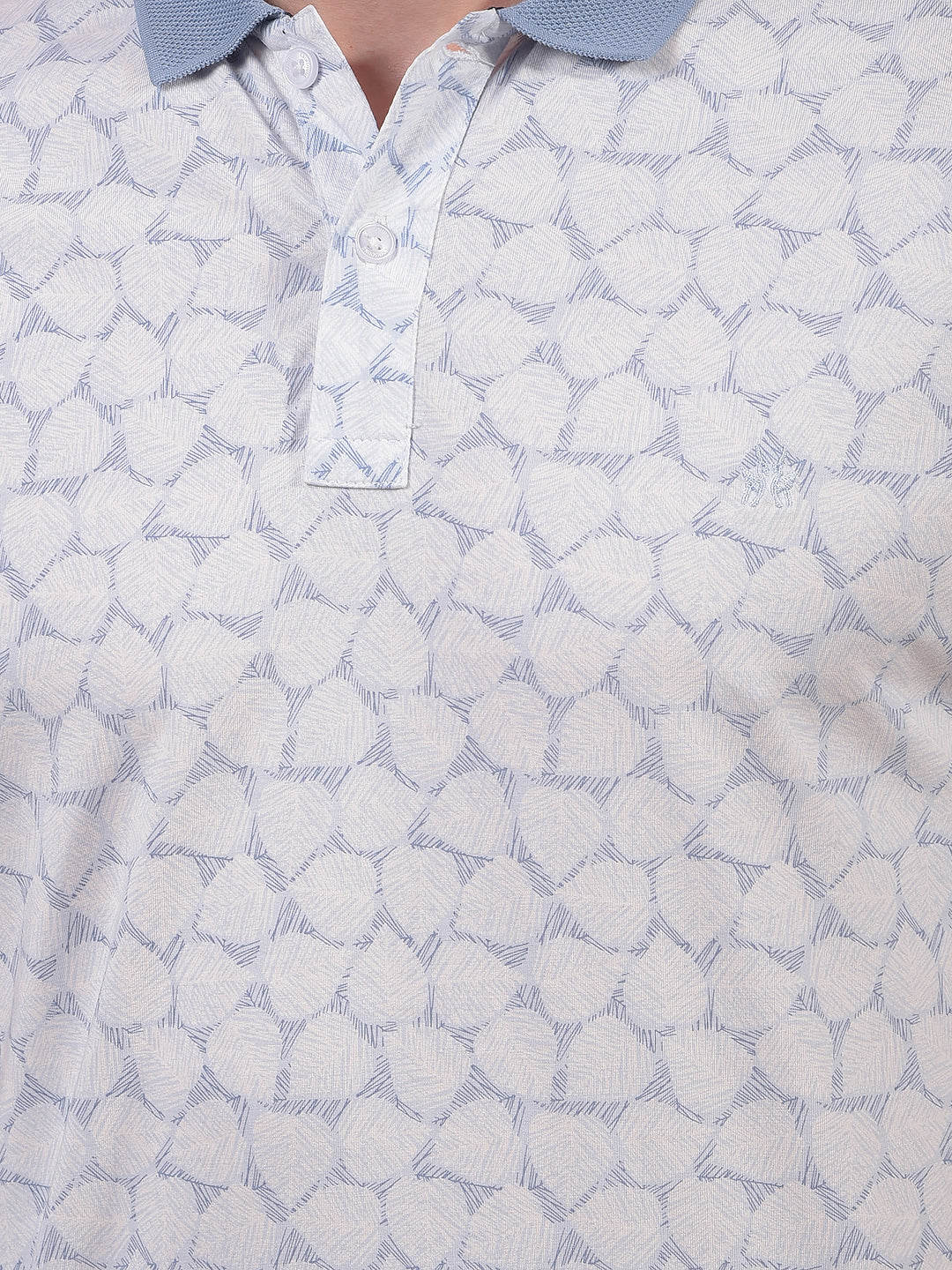 Blue Printed Polo Neck T-Shirt-Men T-Shirts-Crimsoune Club