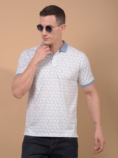 Blue Printed Polo Neck T-Shirt-Men T-Shirts-Crimsoune Club