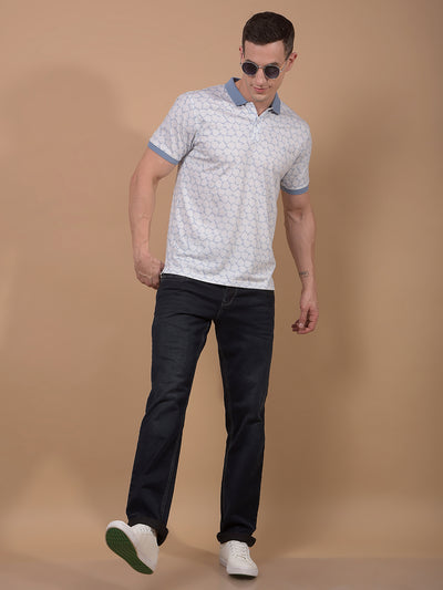 Blue Printed Polo Neck T-Shirt-Men T-Shirts-Crimsoune Club