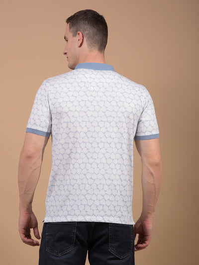 Blue Printed Polo Neck T-Shirt-Men T-Shirts-Crimsoune Club