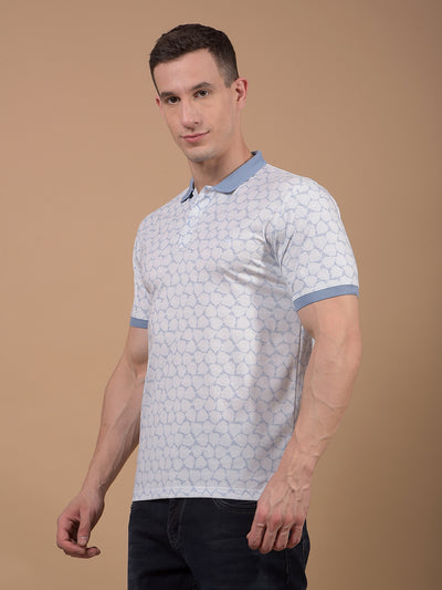 Blue Printed Polo Neck T-Shirt-Men T-Shirts-Crimsoune Club