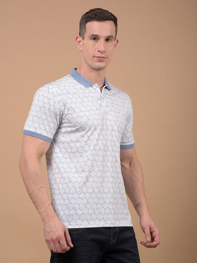 Blue Printed Polo Neck T-Shirt-Men T-Shirts-Crimsoune Club