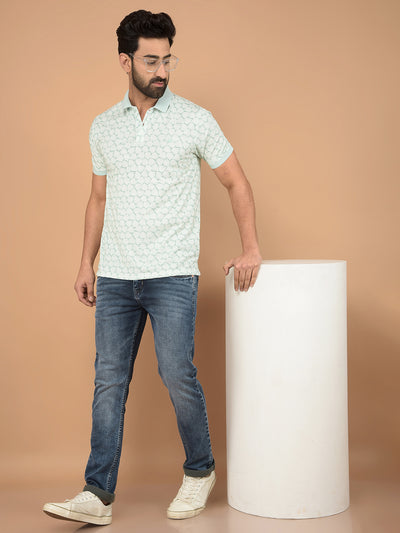Green Printed Polo Neck T-Shirt-Men T-Shirts-Crimsoune Club