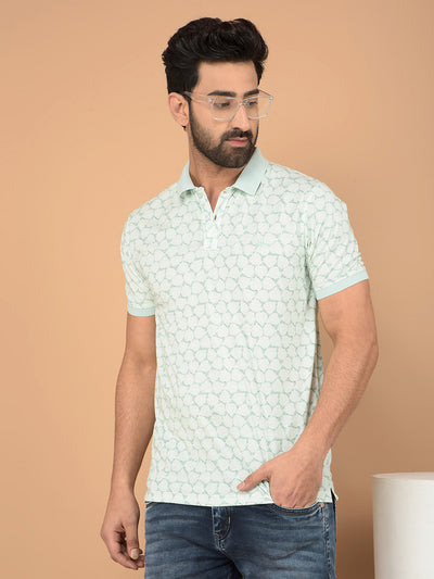 Green Printed Polo Neck T-Shirt-Men T-Shirts-Crimsoune Club