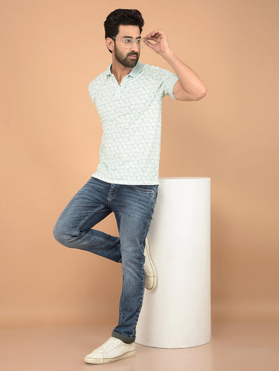 Green Printed Polo Neck T-Shirt-Men T-Shirts-Crimsoune Club