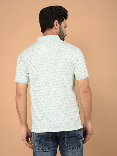 Green Printed Polo Neck T-Shirt-Men T-Shirts-Crimsoune Club