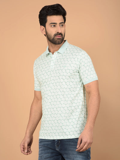 Green Printed Polo Neck T-Shirt-Men T-Shirts-Crimsoune Club