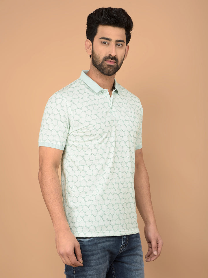 Green Printed Polo Neck T-Shirt-Men T-Shirts-Crimsoune Club