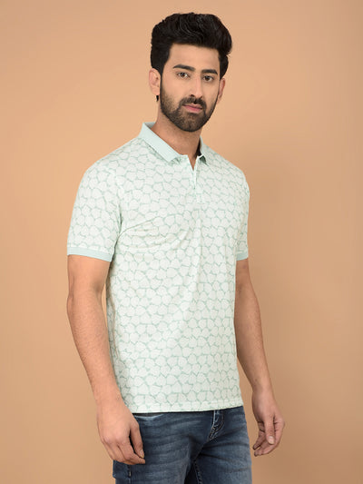 Green Printed Polo Neck T-Shirt-Men T-Shirts-Crimsoune Club